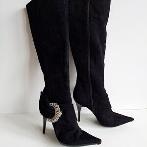 Casadei Black Suede High Boots with Buckle Size 36 / US 6